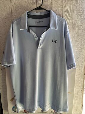 Under Armour Men’s Pale Blue Performance Polo with Black Logo